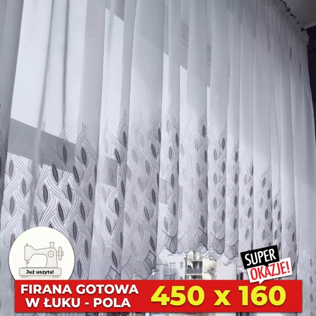 Firana Gotowa 450x160 W ŁUKU - firana już uszyta, na karnisz 180-225cm - Pola